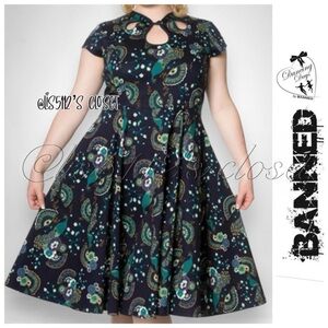 Banned Apparel Dancing Days Proud Peacock Paisley Retro Pinup Swing Dress 3XL